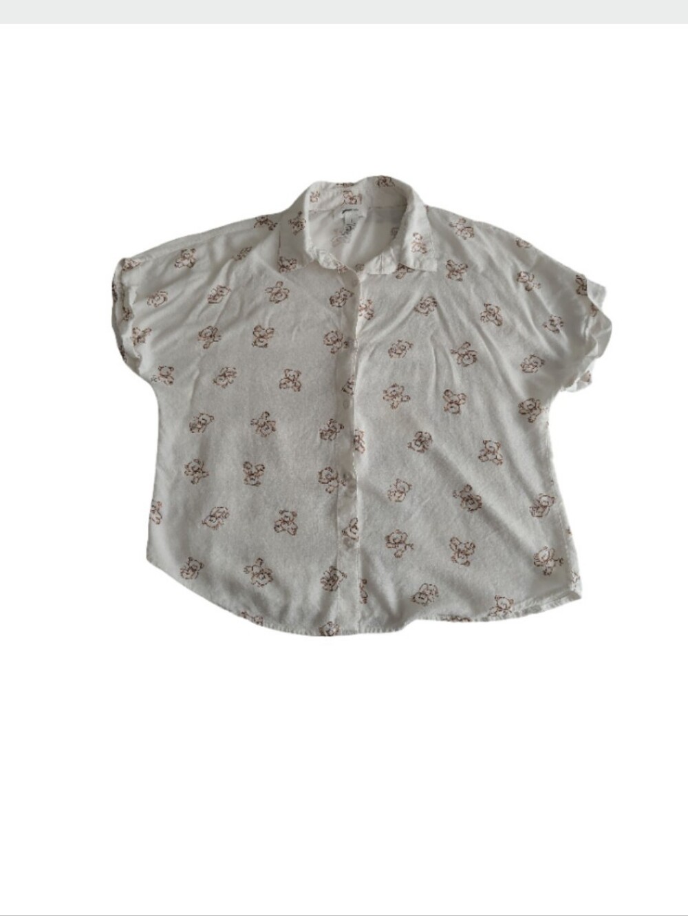 Jasper White & Brown Teddy Bear Button-up Blouse